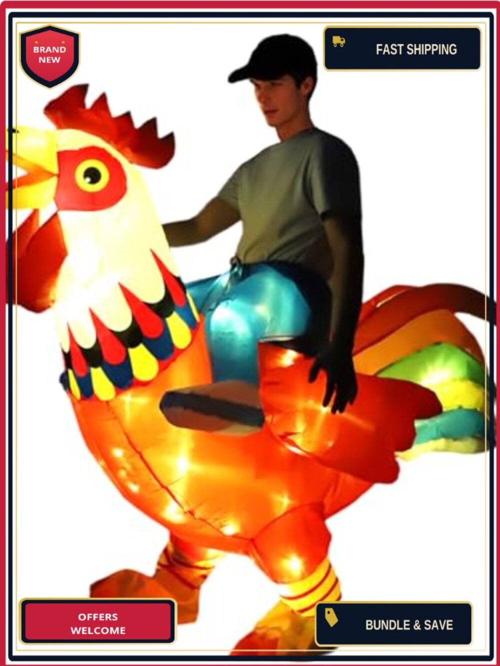Inflatable Chicken Costume Adult LED Rooster Blow Up Suit Halloween